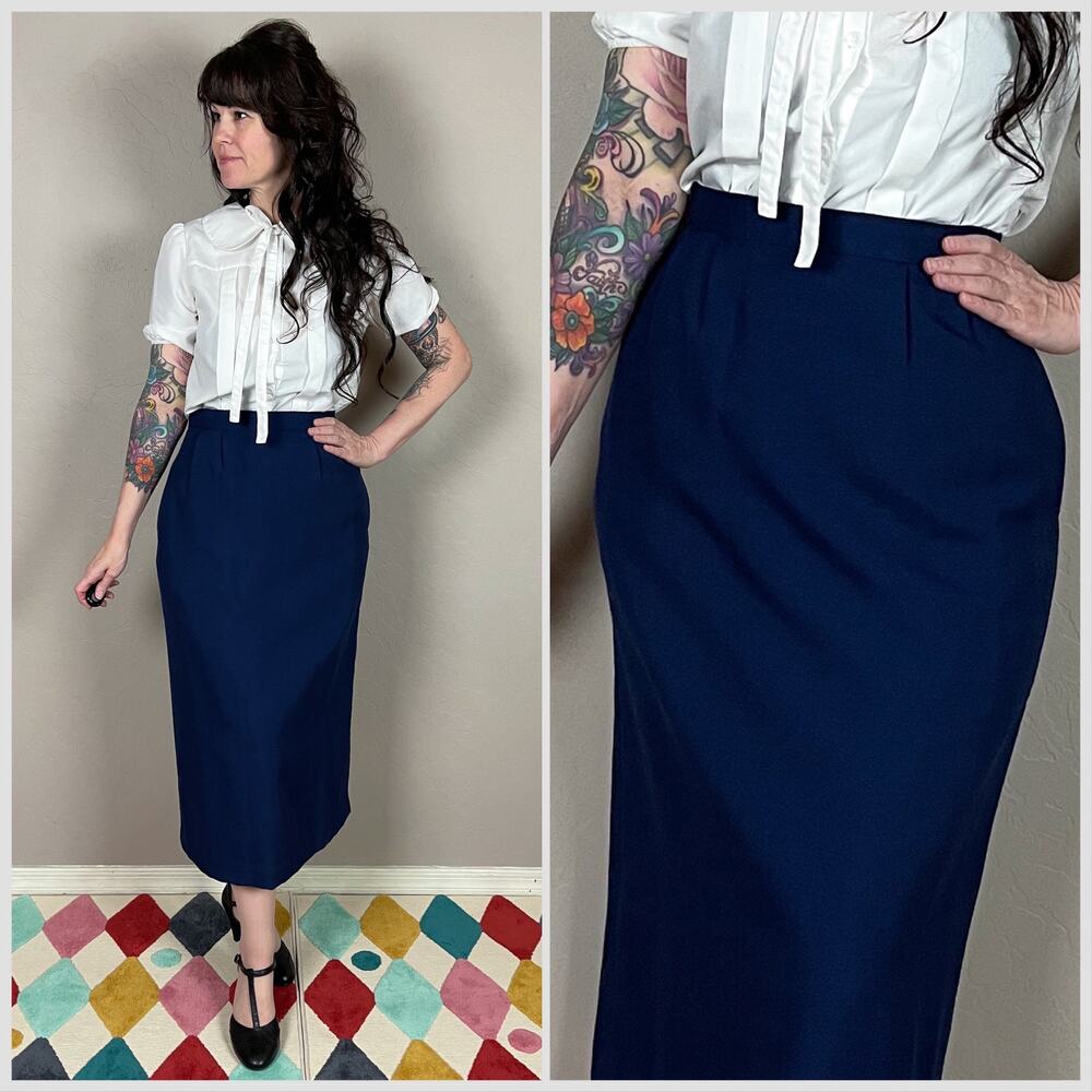Vintage 1980s Deadstock Blue High Waisted Midi Skirt